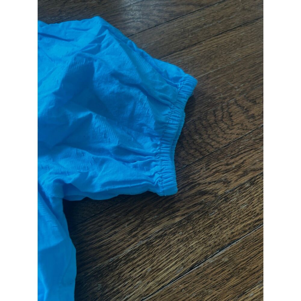 Crown & Ivy Pleated Ruffle Aqua 100% Cotton Short Sleeve Mini Dress Petite Small - Picture 5 of 9